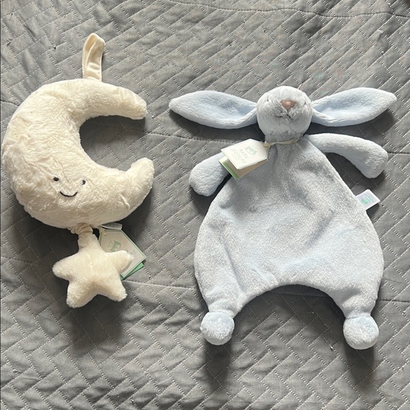 Jellycat Accessories - Jellycat bashful blue bunny and Amuseable moon musical pull Set